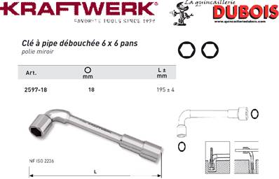 Clé à pipe débouchée 6 x 6 18 mm