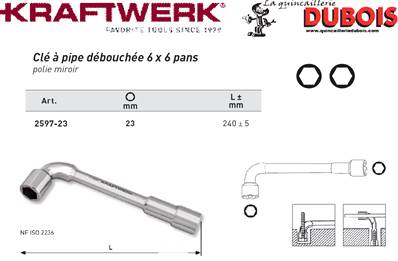 Clé à pipe débouchée 6 x 6 23 mm