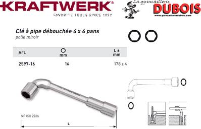 Clé à pipe débouchée 6 x 6 16 mm