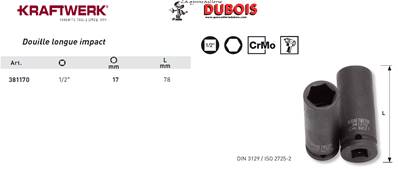 Douille longue impact 1/2" 17 mm