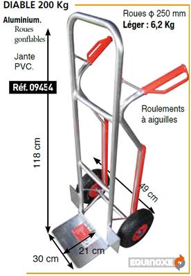 Diable de 200 kg en alu roue gonflables